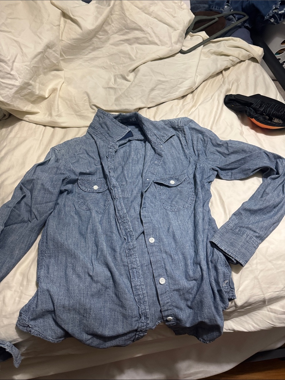 Women’s Blue Chambray Button-Up Shirt